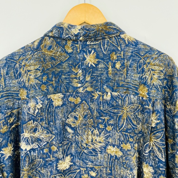 Woolrich Navy Woodblock Leaves Floral Short Sleeve Button Down, Men's Large, Dad - Picture 5 of 9